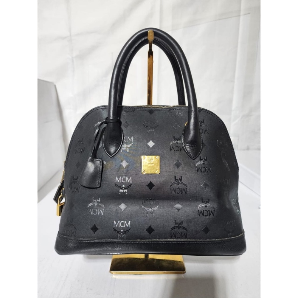 Authentic MCM Visestos Nylon Dome Satchel Bag Black